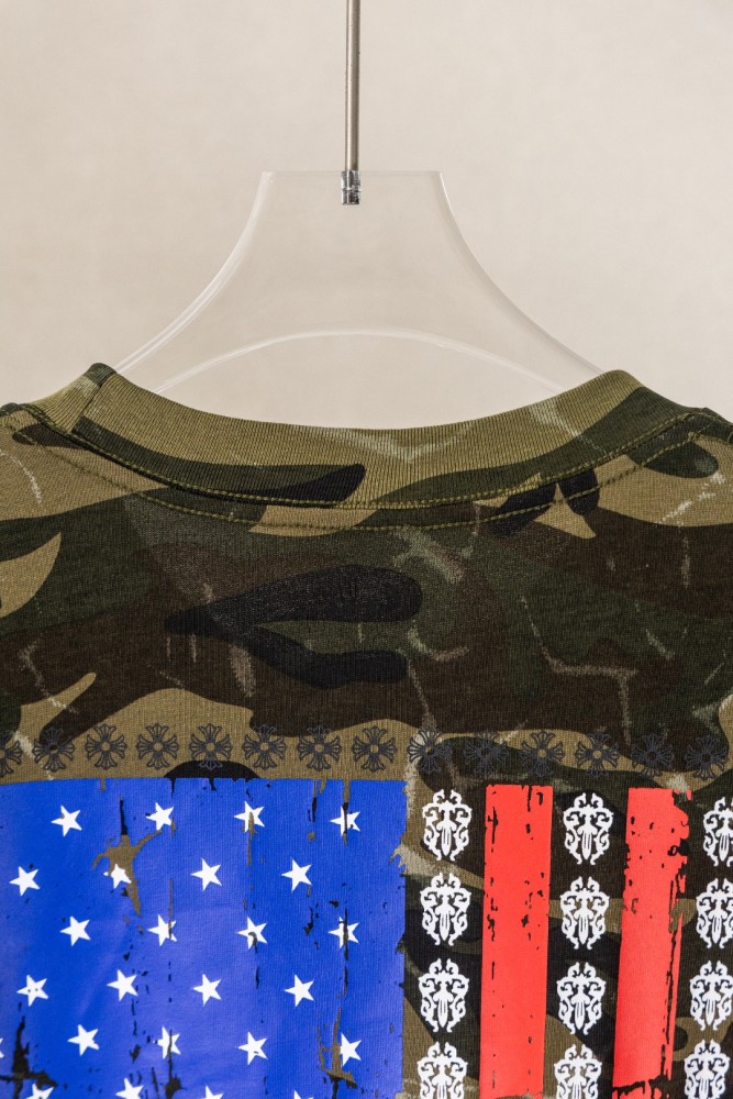 1:1 quality version Pocket Gothic Scroll Red Cross Embroidery Bottom C H Letter Back Vintage Camo Usa Flag Cross Stripes Print T-shirt 29367276