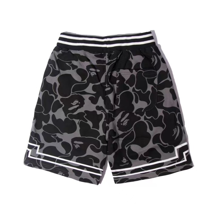 Camo Letter Shark Straight Fit French Terry Five Inch Beach Shorts 29368388