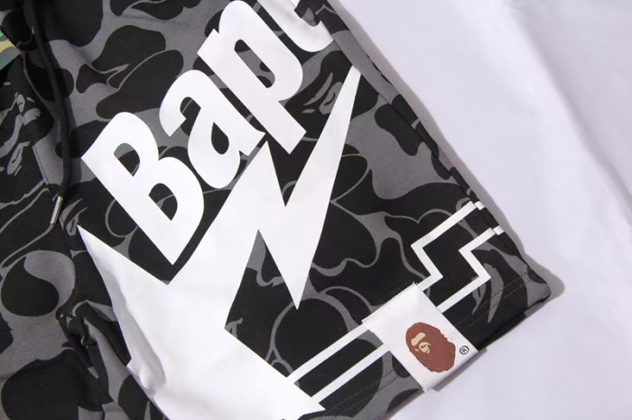 Camo Letter Shark Straight Fit French Terry Five Inch Beach Shorts 29368388