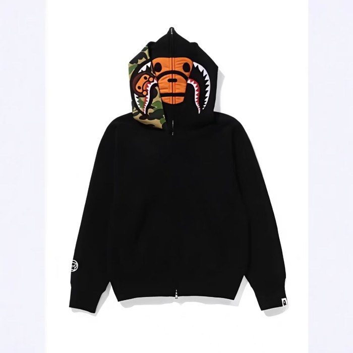 1:1 quality version Camo Ape Shark Milo KT Monkey Unisex Embroidered Zip Up Hoodie 3 colors 29368405