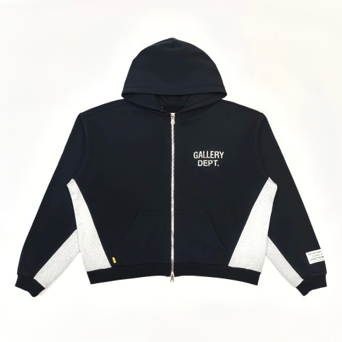 [Big & Tall for weights up to 260 lbs]1:1 quality version Streetwear Black Gray Color Block Letter Print Zip Up Hoodie & Pants Set 29368165
