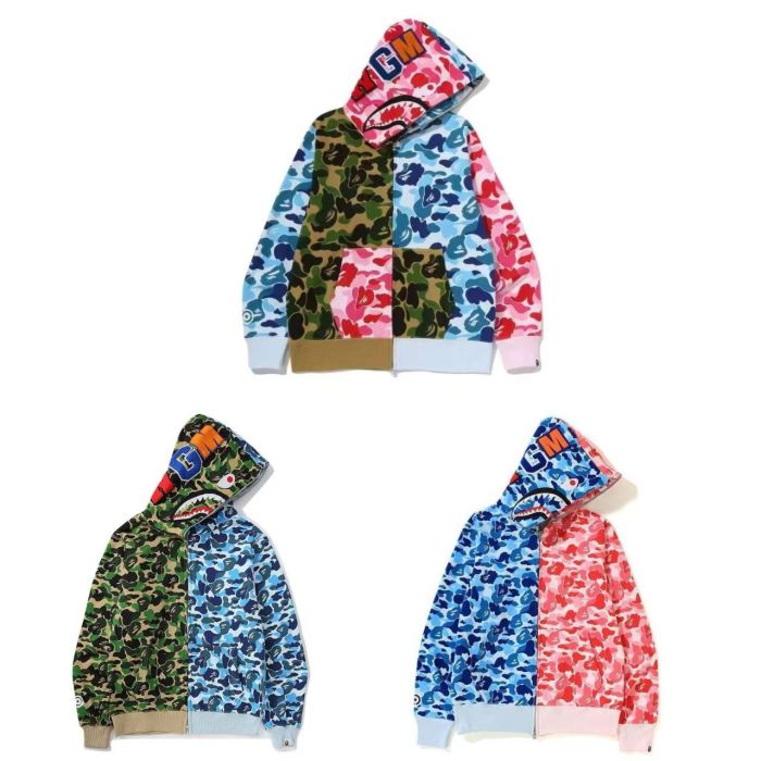 Streetwear Color Block Camo Shark Mouth Full Zip Hoodie 3 colors 29368353