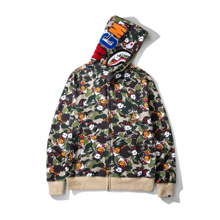 All Over Letter Print Hello Kitty Loose Shark Zip Up Hoodie 2 colors 29368314