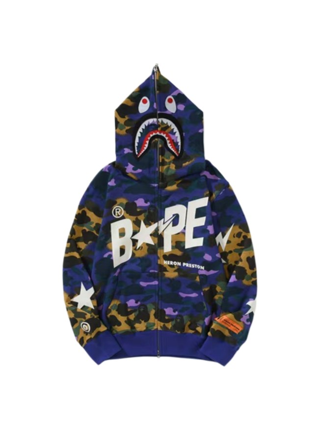 Shark Head Star Camo Zip Up Fleece Lined Hoodie 29368345