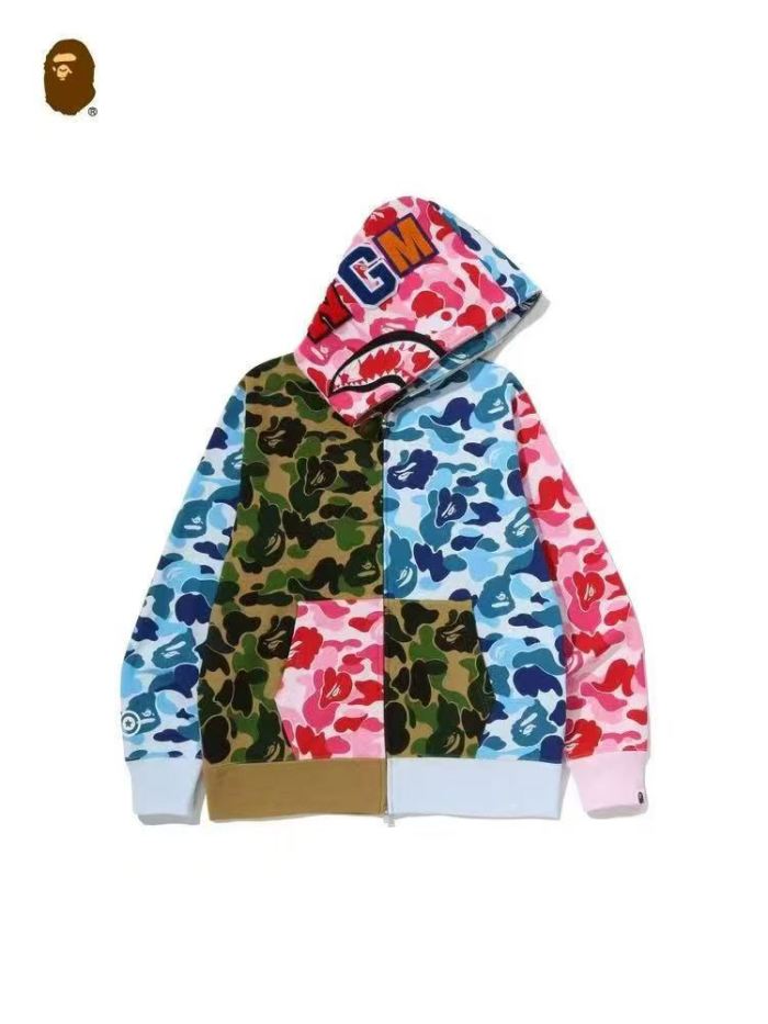 Streetwear Color Block Camo Shark Mouth Full Zip Hoodie 3 colors 29368353