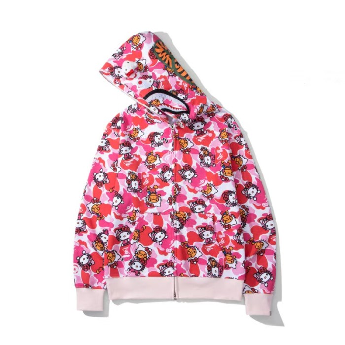 All Over Letter Print Hello Kitty Loose Shark Zip Up Hoodie 2 colors 29368314