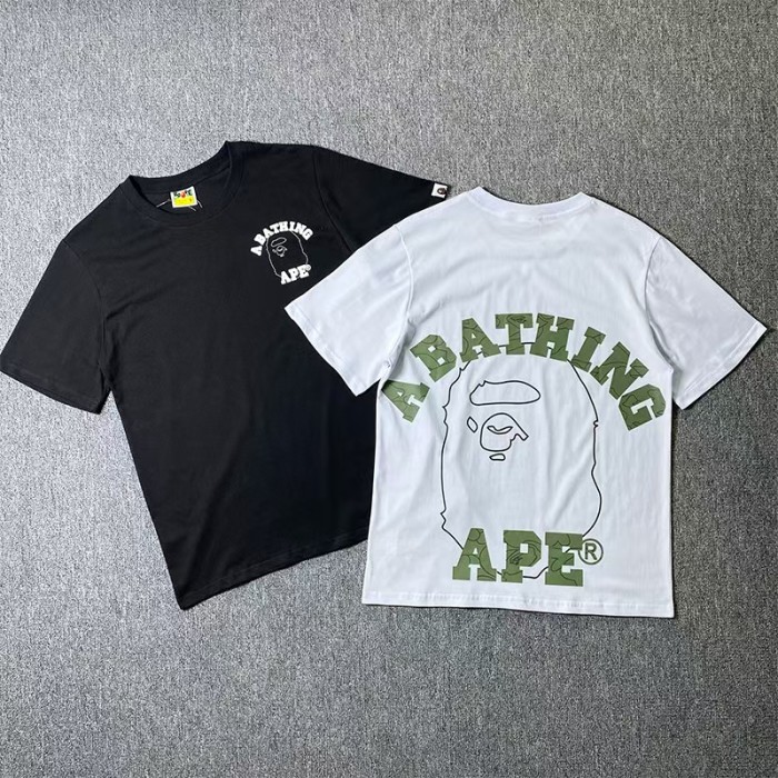 Streetwear Front Small Logo Back Big Outline Ape Head Print Crew Neck Tee 2 colors 29368412