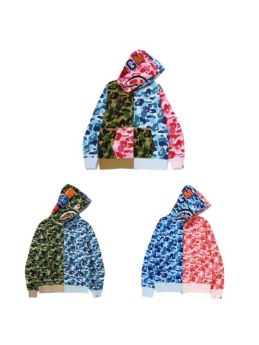 Streetwear Color Block Camo Shark Mouth Full Zip Hoodie 3 colors 29368353