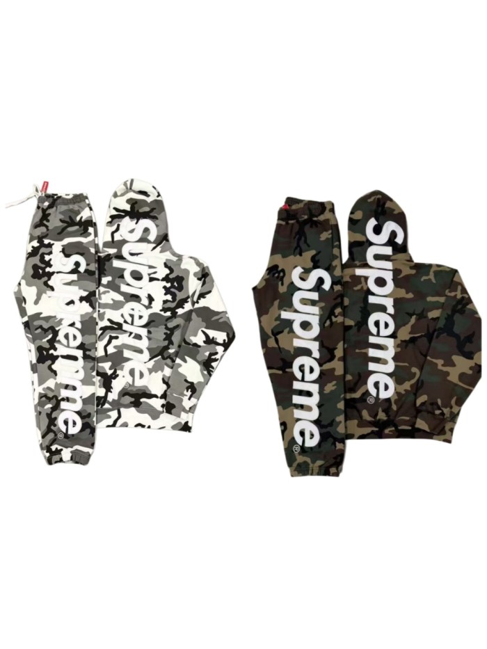 Streetwear Camo Print Back Vertical Big Letter Fleece Lined Hoodie & Pants Set 2 colors 29368276