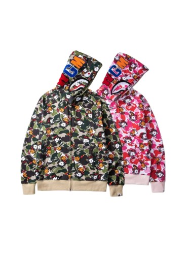 All Over Letter Print Hello Kitty Loose Shark Zip Up Hoodie 2 colors 29368314