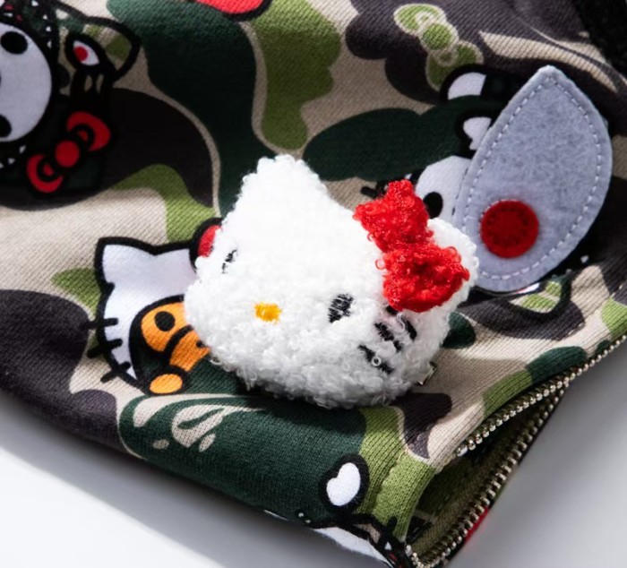 All Over Letter Print Hello Kitty Loose Shark Zip Up Hoodie 2 colors 29368314