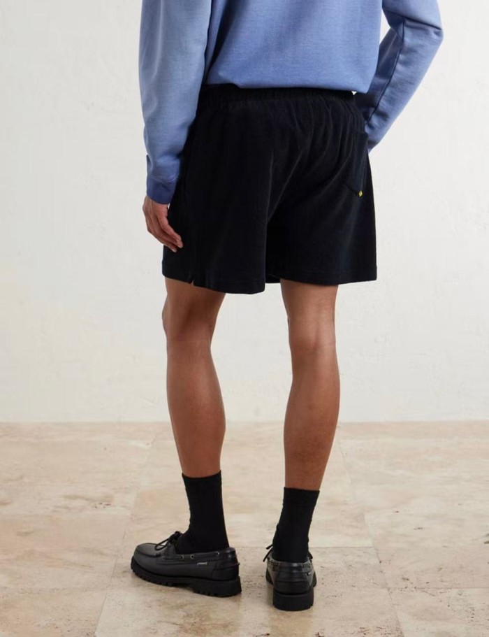 [Big & Tall for weights up to 260 lbs]1:1 quality version Streetwear Solid Black French Letter Print Notch Collar Shirt & Sweat Shorts Set 29368158