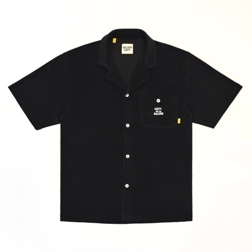 [Big & Tall for weights up to 260 lbs]1:1 quality version Streetwear Solid Black French Letter Print Notch Collar Shirt & Sweat Shorts Set 29368158