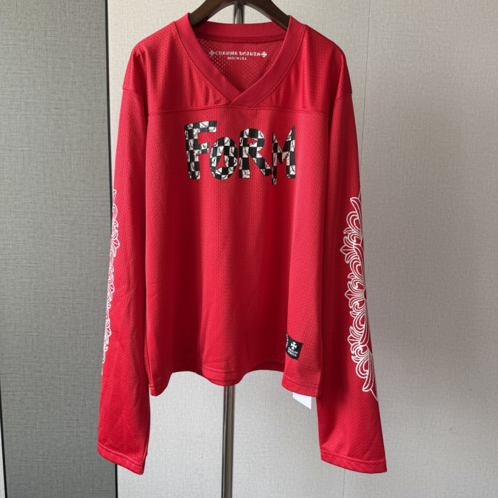 1:1 quality version Streetwear Gothic Floral Side Print Loose Fit V Neck Mesh Hockey Jersey Long Sleeve T-Shirt &   Pants Set 5 colors 29370291