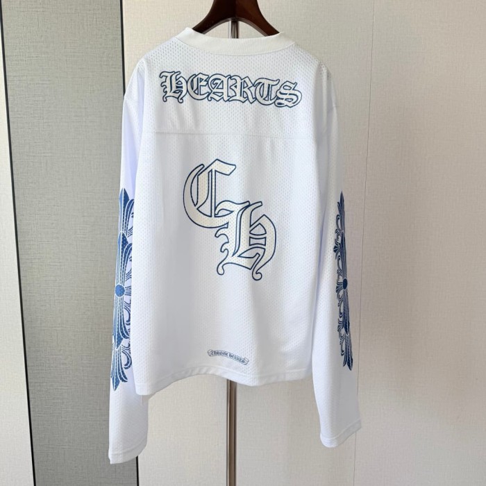 1:1 quality version Streetwear Gothic Floral Side Print Loose Fit V Neck Mesh Hockey Jersey Long Sleeve T-Shirt &   Pants Set 5 colors 29370291