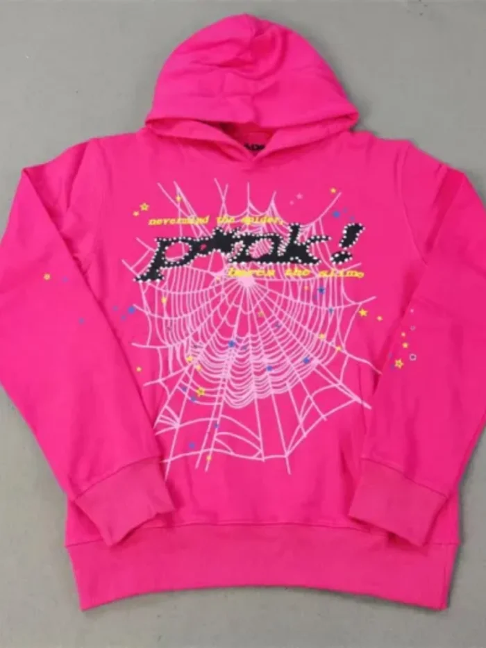 [50% Off]Young Thug Sp5der-Pink hoodie with white dots and black letters 18850699