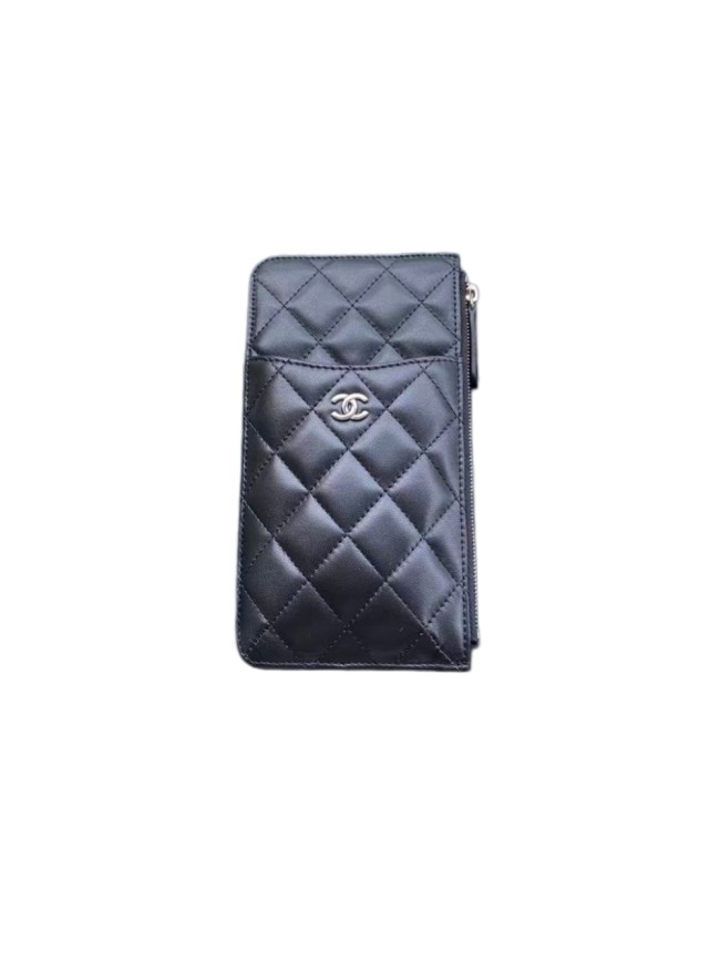 1:1 quality version Classic Style Quilted Diamond Pattern Metal Logo Slim Fit Zipper Card Holder Wallet 29370433