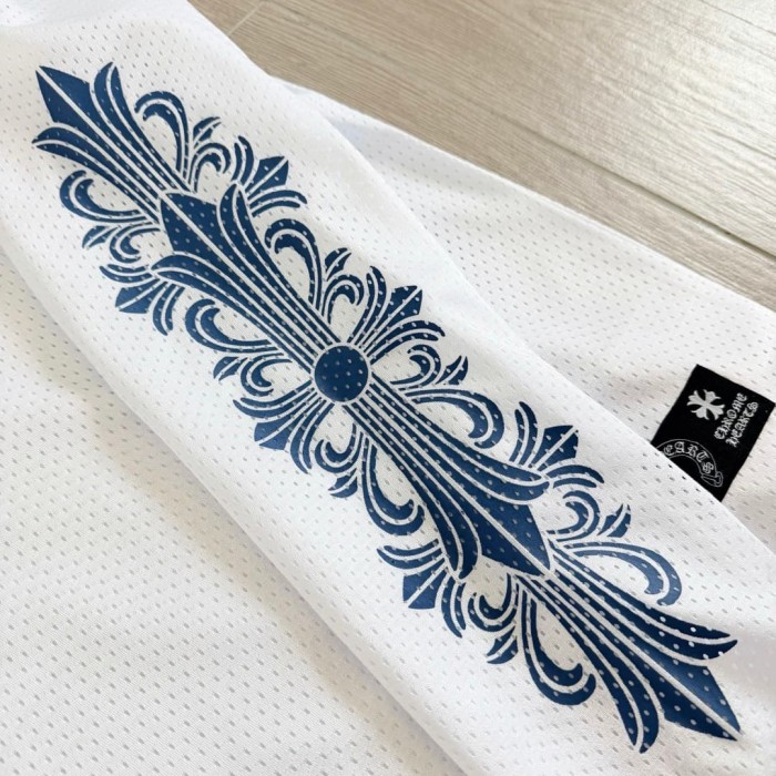 1:1 quality version Streetwear Gothic Floral Side Print Loose Fit V Neck Mesh Hockey Jersey Long Sleeve T-Shirt &   Pants Set 5 colors 29370291