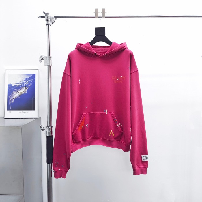[Big & Tall for weights up to 260 lbs]1:1 quality version Hip Hop Faded Pink Pigment Dye Text Logo Splash Ink Graffiti Kangaroo Pocket Hooded 29371962