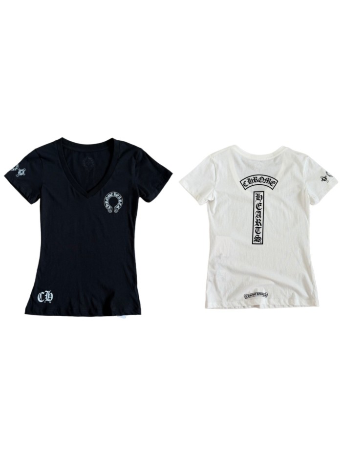 1:1 quality version Y2K Streetwear Double Sided Gothic Horseshoe Letter Cross Print Slim Fit V Neck tee 2 colors 29372508