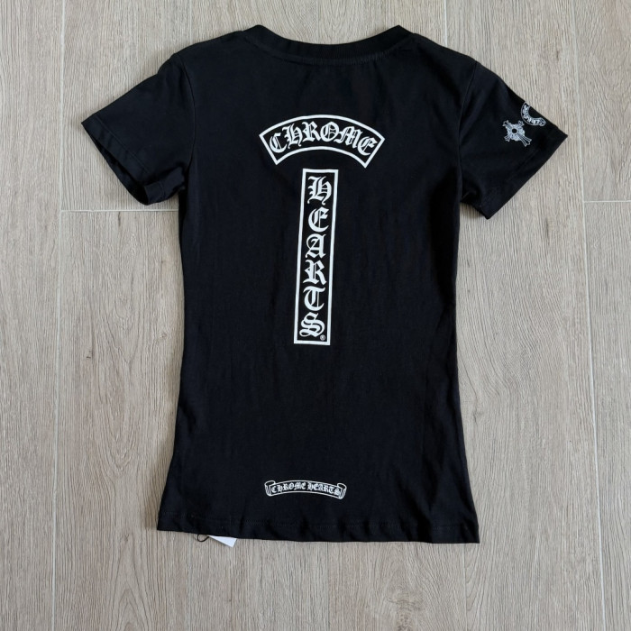 1:1 quality version Y2K Streetwear Double Sided Gothic Horseshoe Letter Cross Print Slim Fit V Neck tee 2 colors 29372508