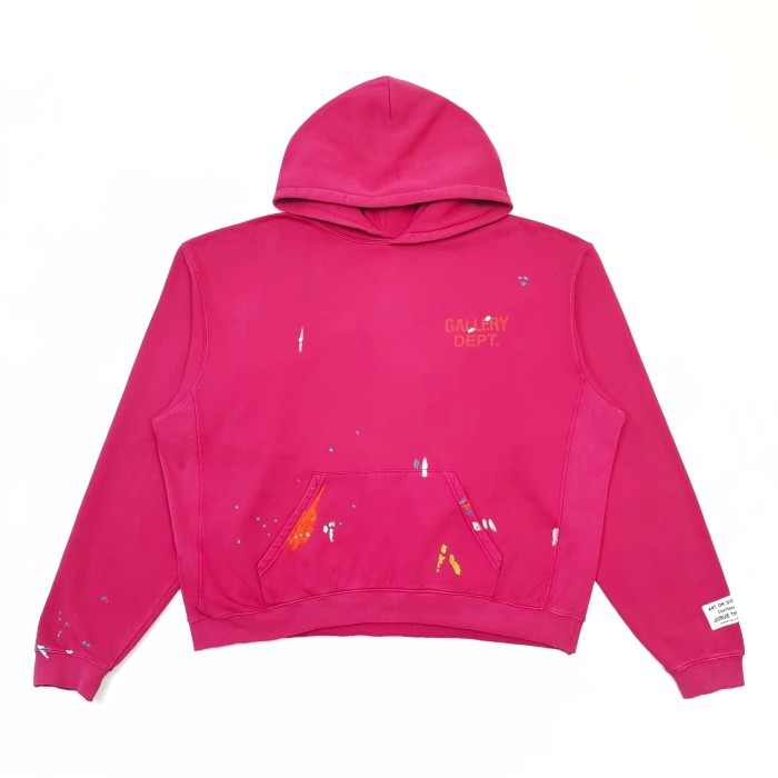 [Big & Tall for weights up to 260 lbs]1:1 quality version Hip Hop Faded Pink Pigment Dye Text Logo Splash Ink Graffiti Kangaroo Pocket Hooded 29371962