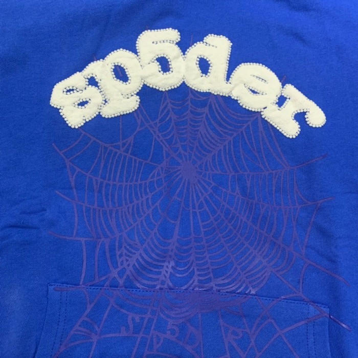 [50% Off]Young Thug Sp5der-White foamed letter blue hoodie 20166787
