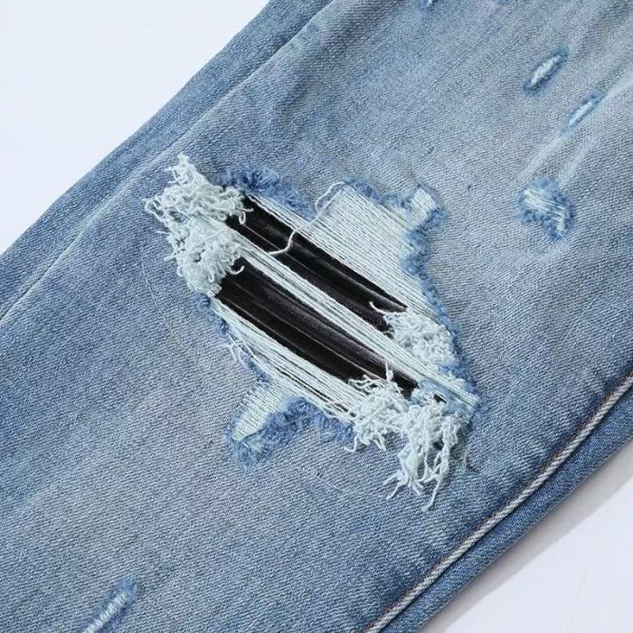 1:1 quality version  Wash Distressed Multi Ripped Black Strap Liner Slim Tapered Skinny Jeans 29373801