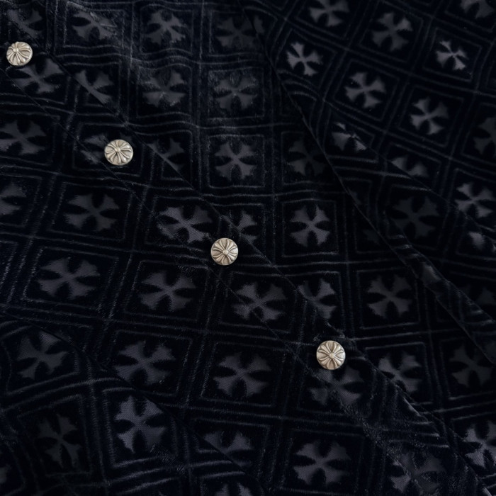 1:1 quality version Gothic Streetwear All Over Cross Print Lapel Long Sleeve Cropped Button Shirt 29373183