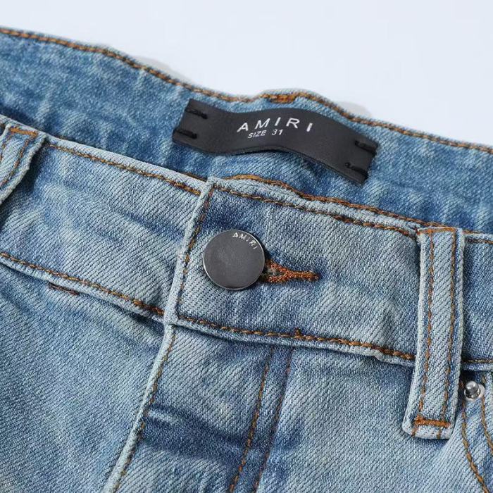 1:1 quality version American Biker High Street Light Wash Distressed Ripped Pink Stripe Woven Patch Slim Tapered Skinny Jeans 29373786