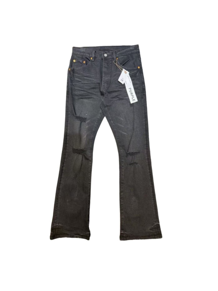 1:1 quality version Retro Hip Hop Faded Black Multi Slash Destroyed Flare Jeans 29373853