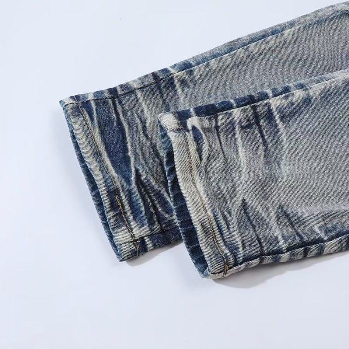1:1 quality version  Wash Cut Out Purple Patch Letter Appliques Slim Tapered Jeans 29373768