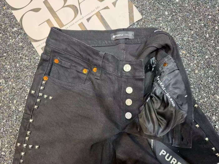 1:1 quality version American Biker High Street Black Wash Side Metal Studded Flare Jeans 29373863