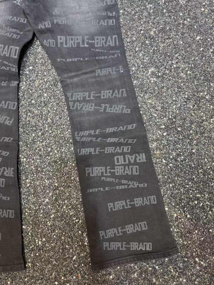 1:1 quality version Retro Hip Hop Faded Black Full Print Text Logo Flare Jeans 29373846