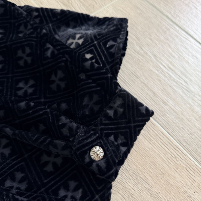 1:1 quality version Gothic Streetwear All Over Cross Print Lapel Long Sleeve Cropped Button Shirt 29373183