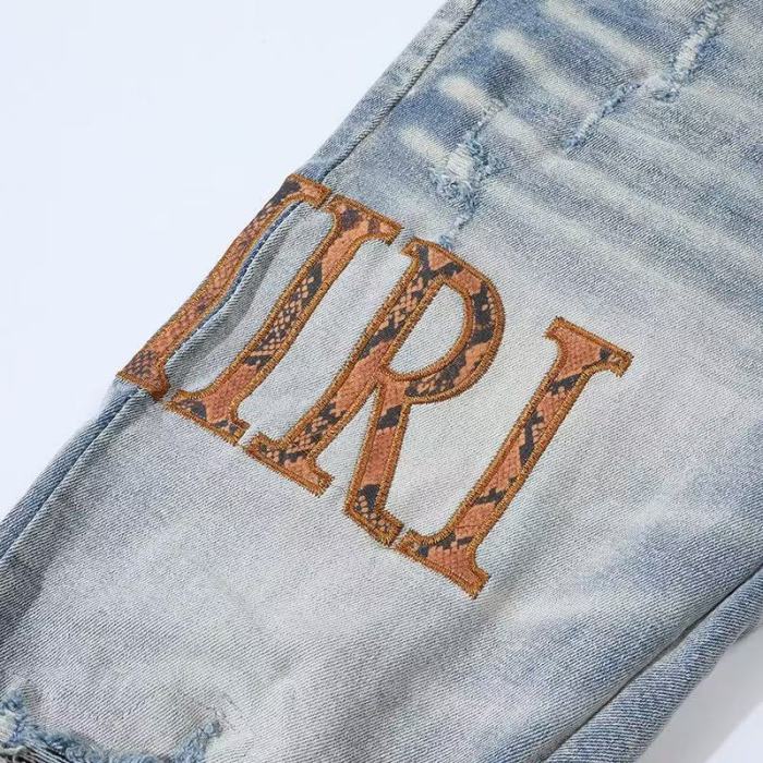 1:1 quality version Frayed Cut Out Leopard Patch Inner Letter Applique Slim Tapered Skinny Jeans 29373796