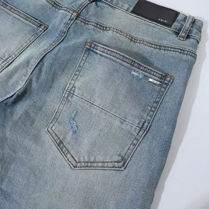 1:1 quality version Wash Distressed Ripped White Stripe Patch Skinny Jeans 29373781