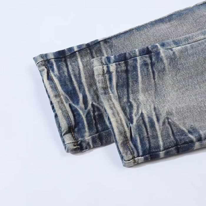 1:1 quality version High Street Vintage Washed Distressed Ripped Star Patch Letter Embroidery Slim Tapered Skinny Jeans 29373788