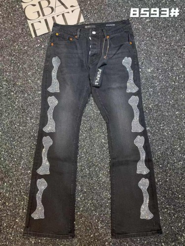 1:1 quality version American Biker High Street Black Washed Rhinestone Bone Pattern Flare Jeans 29373837