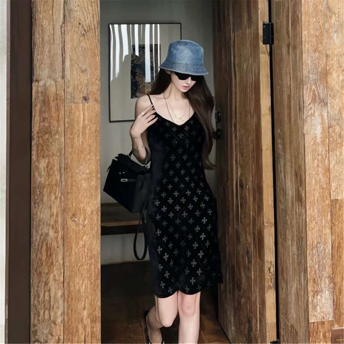 1:1 quality version Gothic Streetwear All Over Cross Print V Neck Adjustable Strap Bodycon Slip Tank Top 29373037