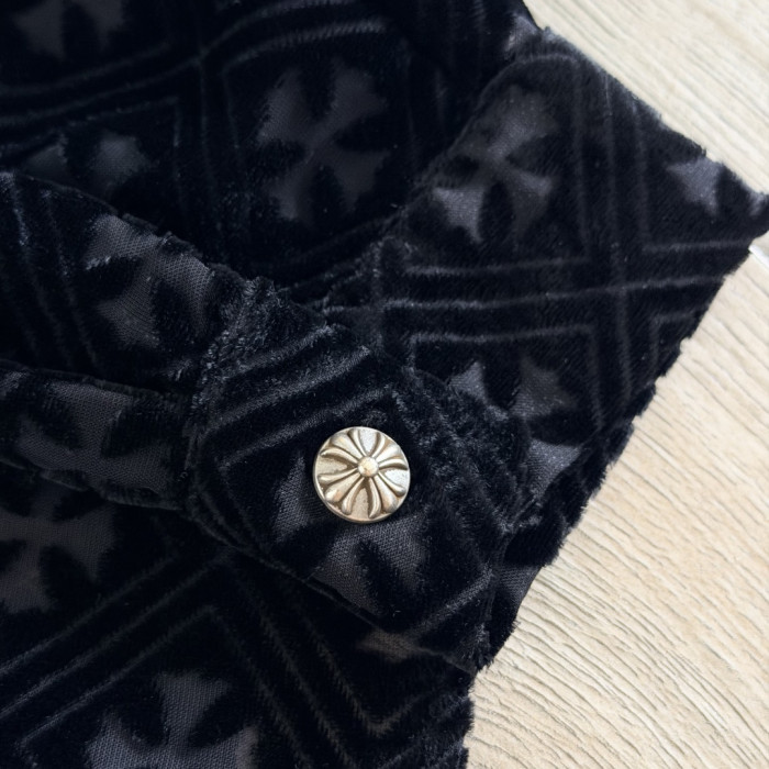 1:1 quality version Gothic Streetwear All Over Cross Print Lapel Long Sleeve Cropped Button Shirt 29373183