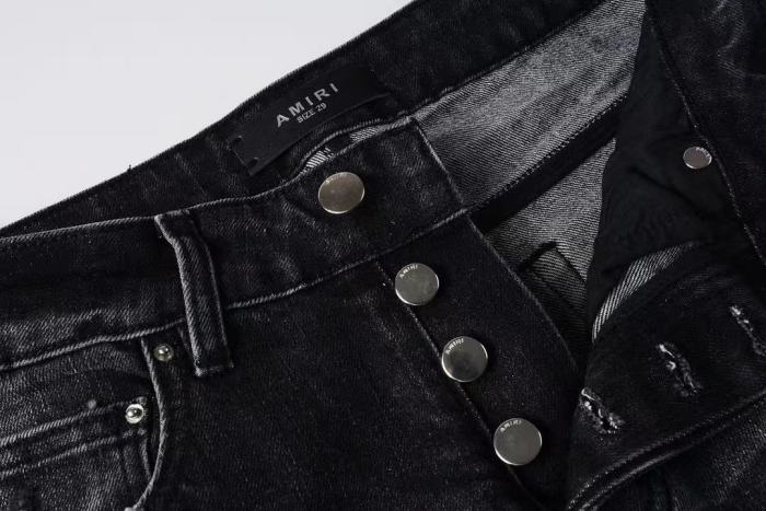 1:1 quality version Streetwear Distressed Letter Print Slim Fit Washed Stretch Denim Jeans 29374941
