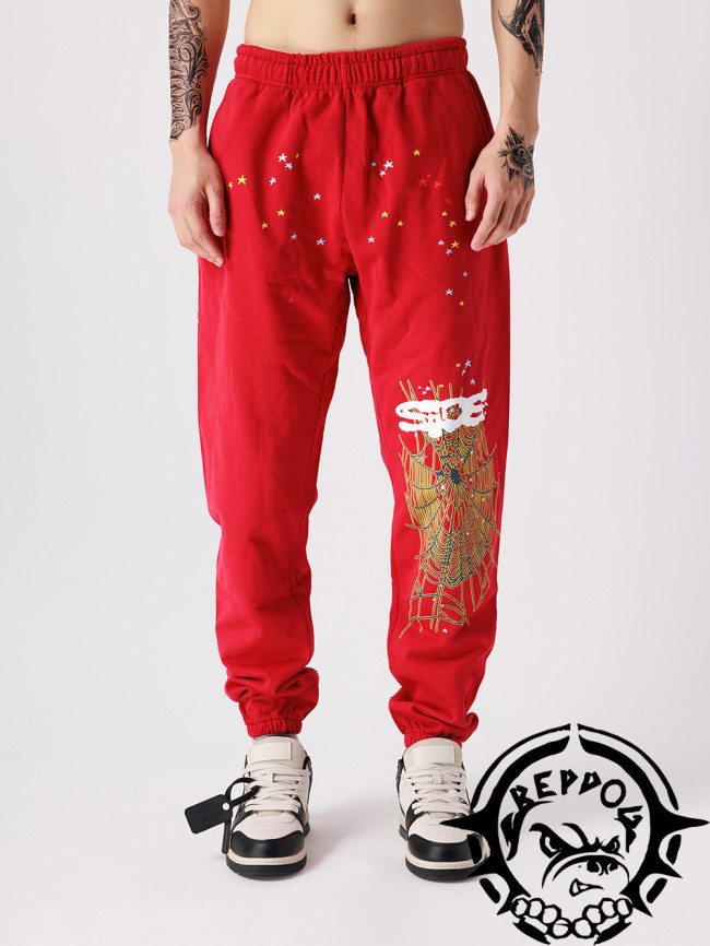 [50% Off]Stamping spider web starburst big red foam printed sweatpants 22199512