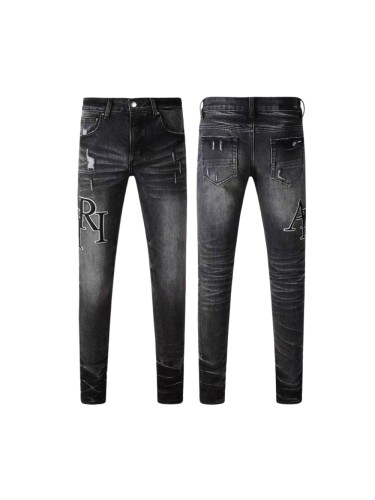 1:1 quality version Streetwear Distressed Letter Print Slim Fit Washed Stretch Denim Jeans 29374941