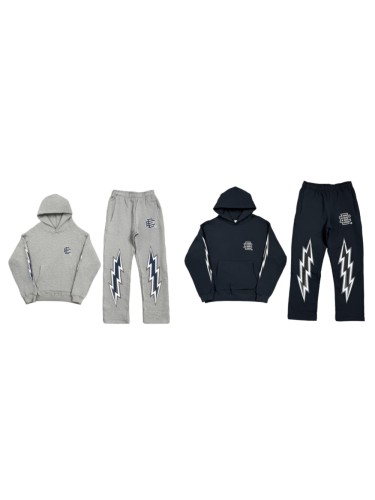 1:1 quality version Streetwear Chest Monogram And Side Lightning Graphic Print Hoodie & Pants Tracksuit Set 2 colors 29375014