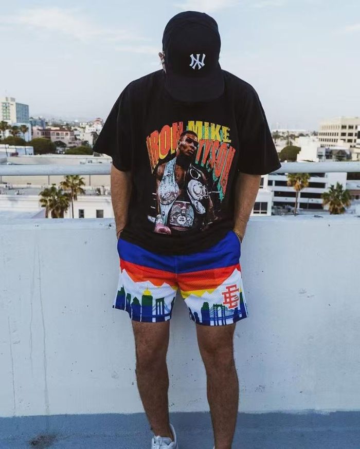 Eric Emanuel Streetwear City Skyline Mountain Print With Side EE Monogram Logo Print Mesh Athletic Shorts 2 colors 29378499