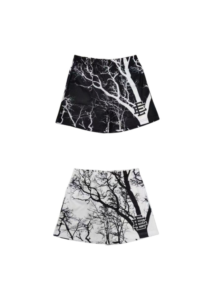 Eric Emanuel Hip Hop All Over Black And White Tree Graphic And Side Emblem Print Mesh Athletic Shorts 2 colors 29378334
