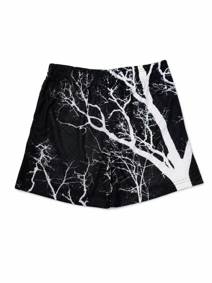 Eric Emanuel Hip Hop All Over Black And White Tree Graphic And Side Emblem Print Mesh Athletic Shorts 2 colors 29378334