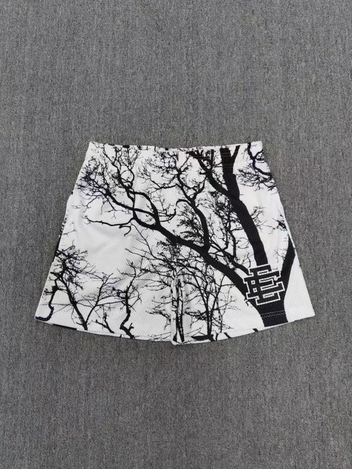 Eric Emanuel Hip Hop All Over Black And White Tree Graphic And Side Emblem Print Mesh Athletic Shorts 2 colors 29378334