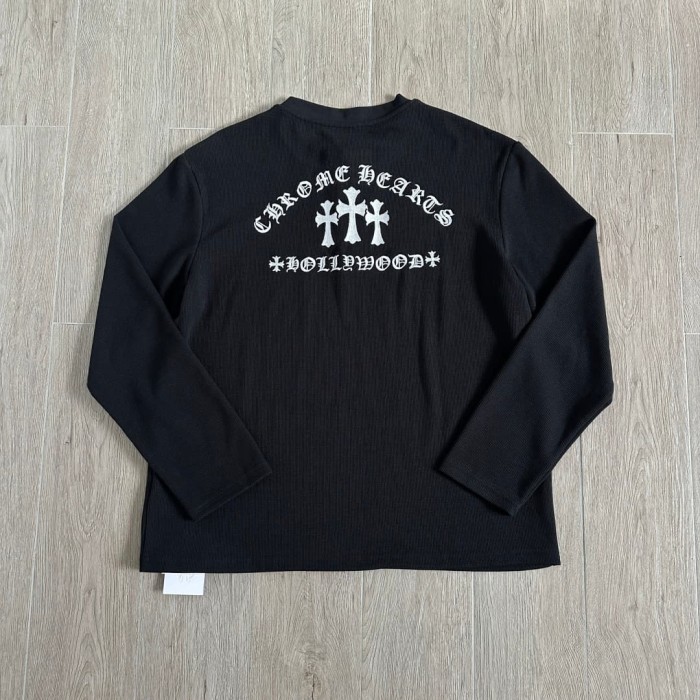1:1 quality version Gothic Cross Letter Print Ribbed Half Button Henley Waffle Knit Long Sleeve T-Shirt 29380367